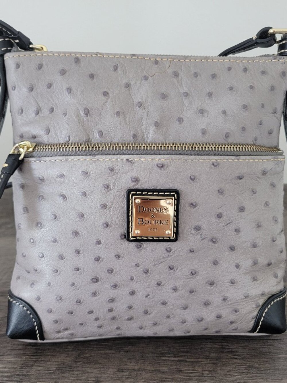 Dooney & Bourke Ostrich-Embossed Leather Letter Carrier Crossbody